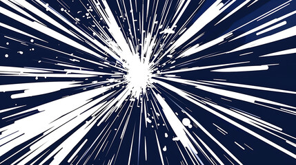 an abstract burst of white and black lines radiating from a central point against a dark blue background