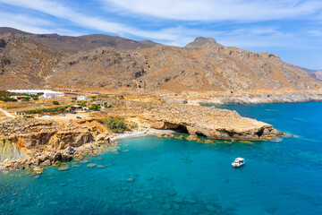 Obraz premium Famous sandy beach of Kalo Nero and Staousa near Makris Gialos, Crete, Greece.