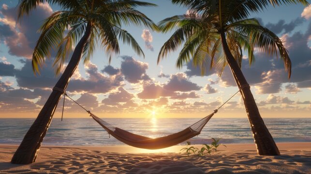 Hammock between palm trees hotsell