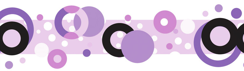 A repeating pattern of purple and black circles on a light purple background