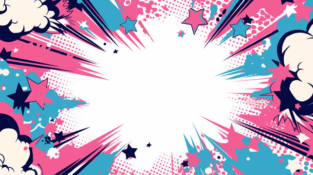 コミックアート風のふきだしが爆発するポップなフレーム背景イラスト