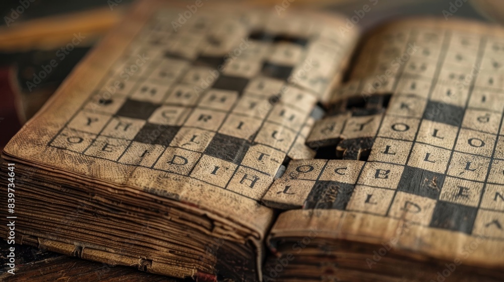 Poster a photograph of an empty incomplete crossword puzzle representing the struggle to recall words and i