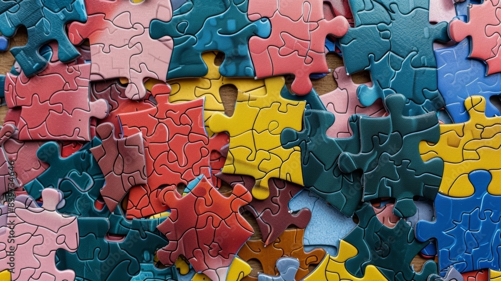 Poster a pattern of different colored puzzle pieces with some missing representing the diverse symptoms and