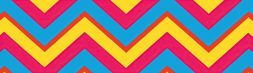 A vibrant zigzag. A repeating pattern of colorful zigzags in yellow, red, blue, and orange hues