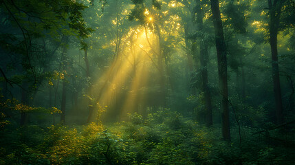 Obraz premium A vibrant nature woodland landscape with a variety of bird species perched among the branches