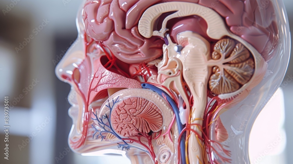 Poster an annotated diagram of the brainstem showing its important functions in controlling heart rate brea