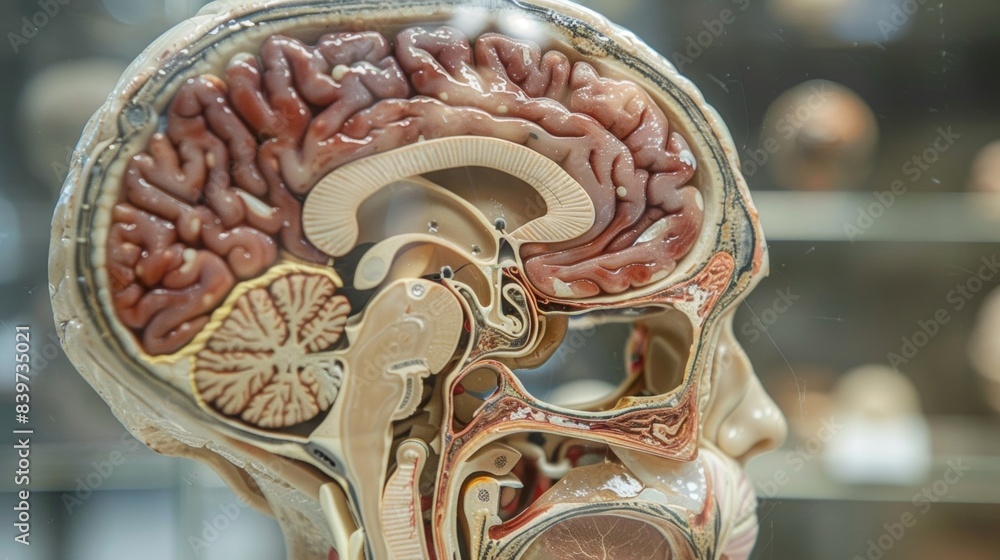 Poster a crosssection of the brainstem highlighting the pons and its function in regulating breathing and s