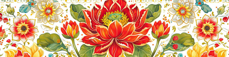 A vibrant tapestry of flowers in full bloom. A digitally painted illustration featuring a close-up view of colorful flowers with a white background