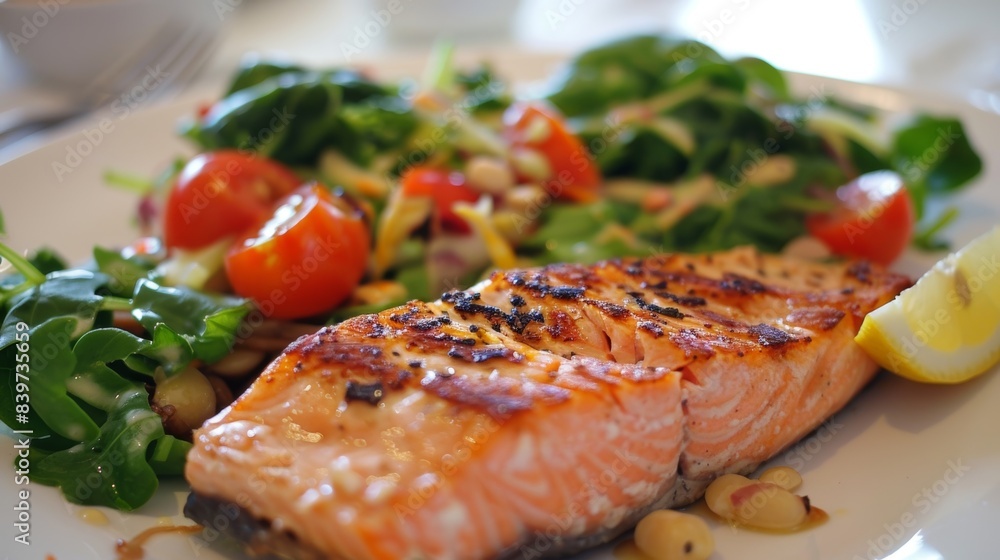 Aufkleber a plate of grilled salmon rich in omega3 fatty acids which have been linked to improved brain functi