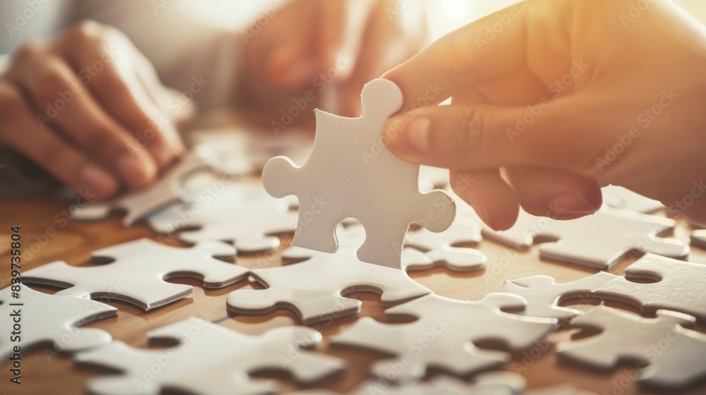 Poster a person completing a jigsaw puzzle as a way to exercise their brain