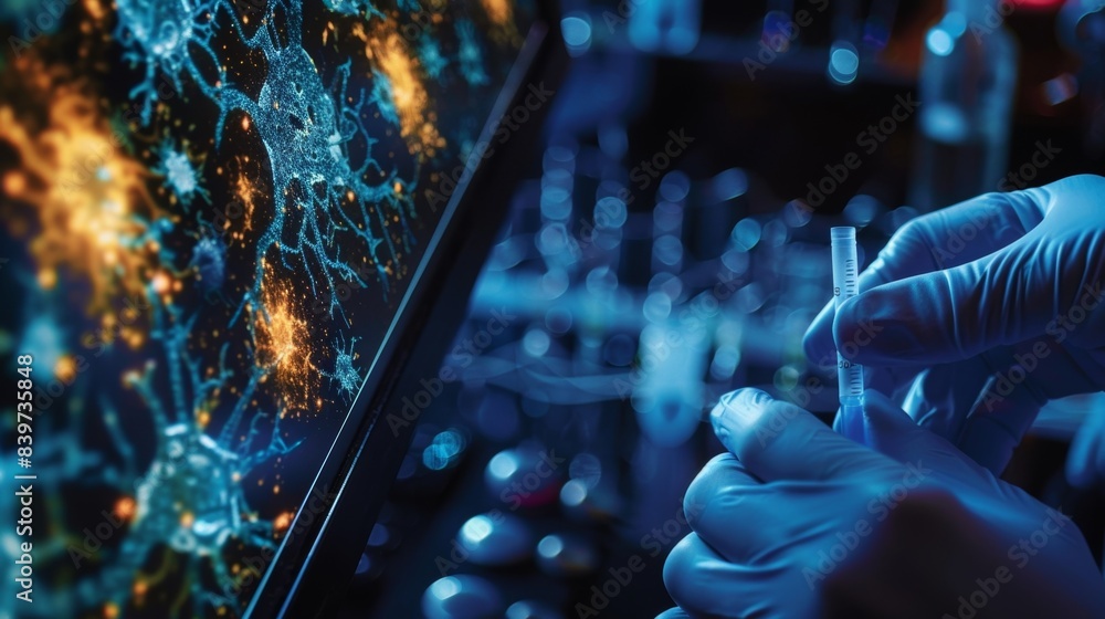 Aufkleber a handson experiment where a scientist observes the effects of a drug on brain cells in realtime