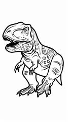 Monochrome simple spatial tiranosaurus rex from other planet coloring book page for kids ages 814 whimsical childrens illustration friendlier bold thick lines, generated with AI