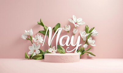 Obraz premium May spring concept with flowers and leaves on pastel background