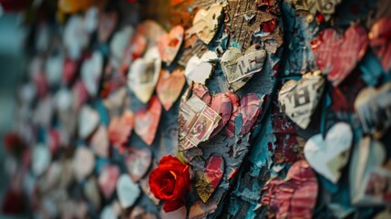 Obraz premium A heartshaped memory board adorned with pictures of loved ones
