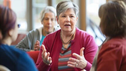 A woman with aphasia participating in a language therapy group focusing on sentence structure and word recall