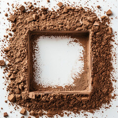 Cocoa powder frame with white copy space