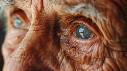 A closeup of an elderly mans eyes b with tears of joy as he proudly showcases his first ever painting