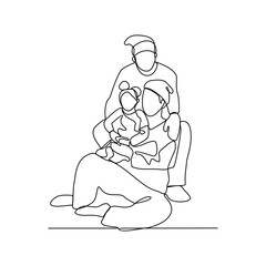 One continuous line drawing of parents playing with their children vector illustration. Family activities bring joy, strengthen bonds, and create cherished design in simple linear continuous vector.