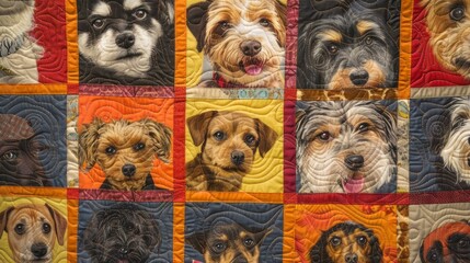 A quilt adorned with images of pets honoring beloved animal companions and cherished memories spent with them
