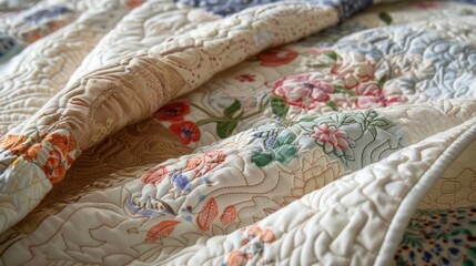 A quilt featuring fabrics from special occasions such as wedding dresses or party attire commemorating meaningful events