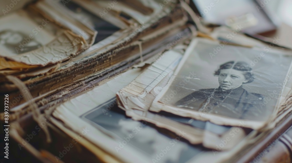 Poster a before and after shot of a memory book showing how old photos have been restored and organized
