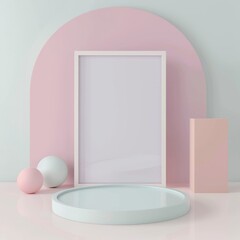 A large white blank poster frame is hanging on the wall of an empty room.