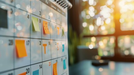 A closeup of a personalized calendar showcasing the use of different colors and symbols to represent specific events and appointments