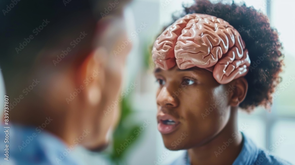 Poster an individual participating in a language exchange program challenging their brain to process new vo