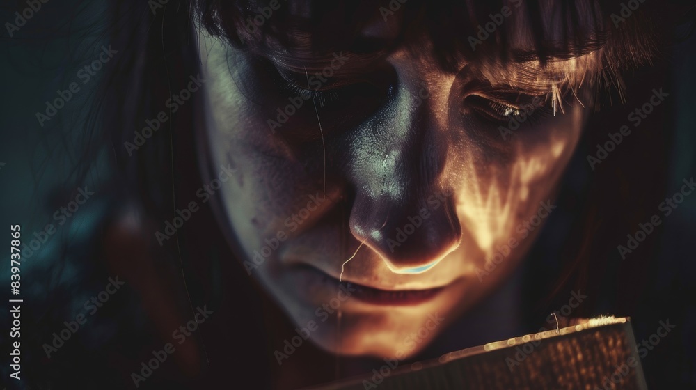 Poster an image of a person holding a memory box with tears in their eyes representing the emotional value 