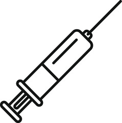 Simple, bold outline depicting a syringe, useful for representing injections, vaccines, and medical procedures