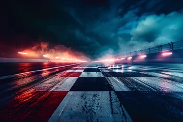  Race track finish line at night with bright lights © VolumeThings