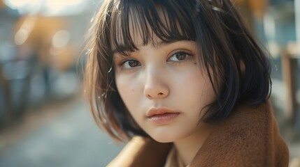 Obraz premium 見つめる日本人女性