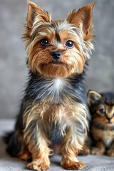 Naklejka premium Variety of cats and dogs in studio setting on beige background with ample space for text