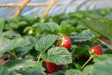 Strawberry plants in UK tunnel without polythene cover in winter