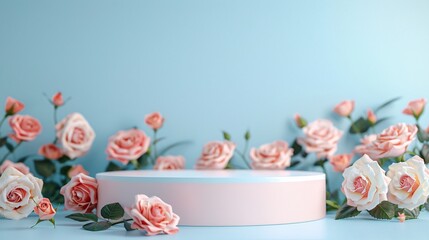 Podium on the background with roses.
