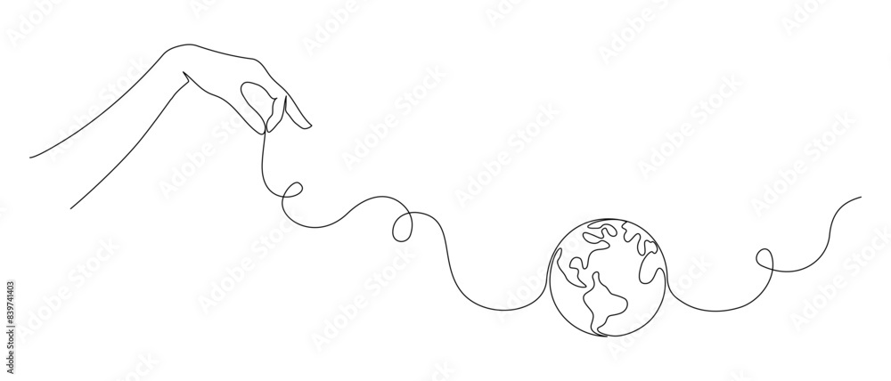 Aufkleber one continuous line drawing of hand holding earth globe. world environment day poster in simple line