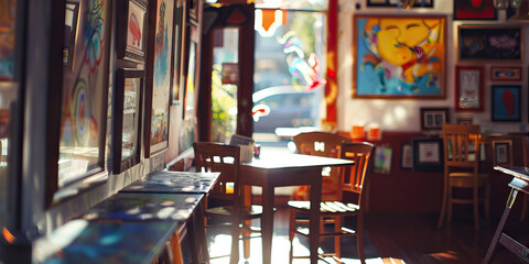 Artsy Cafe Gallery: A cafe that doubles as an art gallery, with local artwork displayed on the walls and a creative, bohemian atmosphere. 