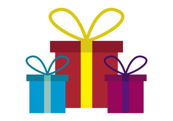 Tres regalos rojo, morado y azul.