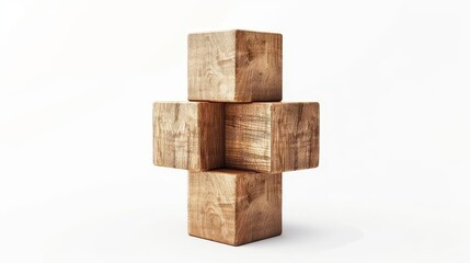 Obraz premium four wooden cubes stacked in tower isolated on white 3d rendering