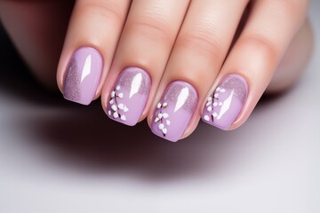 Perfect manicure in pink colors with rustic style. Close-up of nails adorned with elegant floral nail art. Ideal for beauty blogs, nail salon, tutorials, nail design
