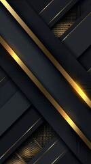 Obraz premium Abstract black and gold background. Minimalist style cover template with vibrant perspective 3d geometric shapes collection. Ideal design for social media, cover, banner, flyer.