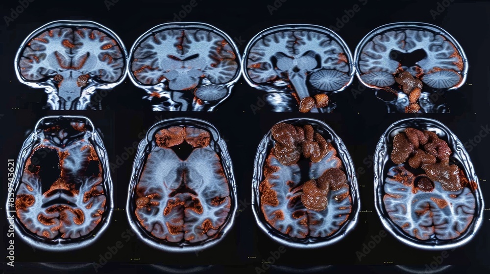 Poster a series of ct scans displaying atrophy throughout the brain