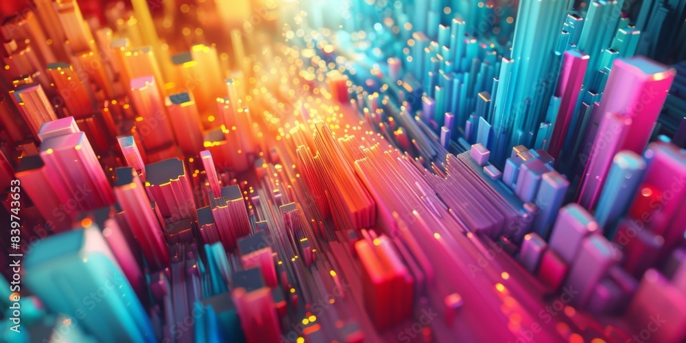 Poster a mesmerizing abstract multicolor visualization of a futuristic cityscape