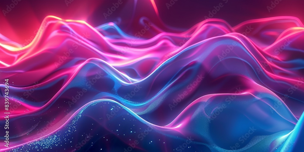 Poster Abstract Wavy Lines With Dynamic Glowing Pattern in Pink and Blue