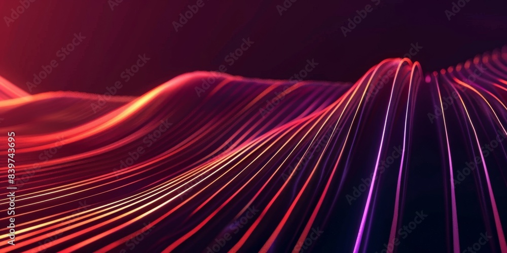 Poster Abstract Red And Purple Glow Lines Pattern On A Dark Background