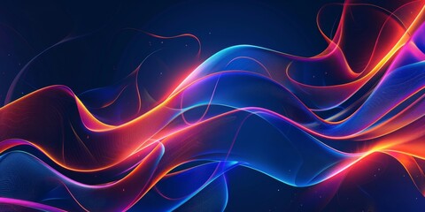 Abstract Glowing Wave Lines on Dark Blue Background