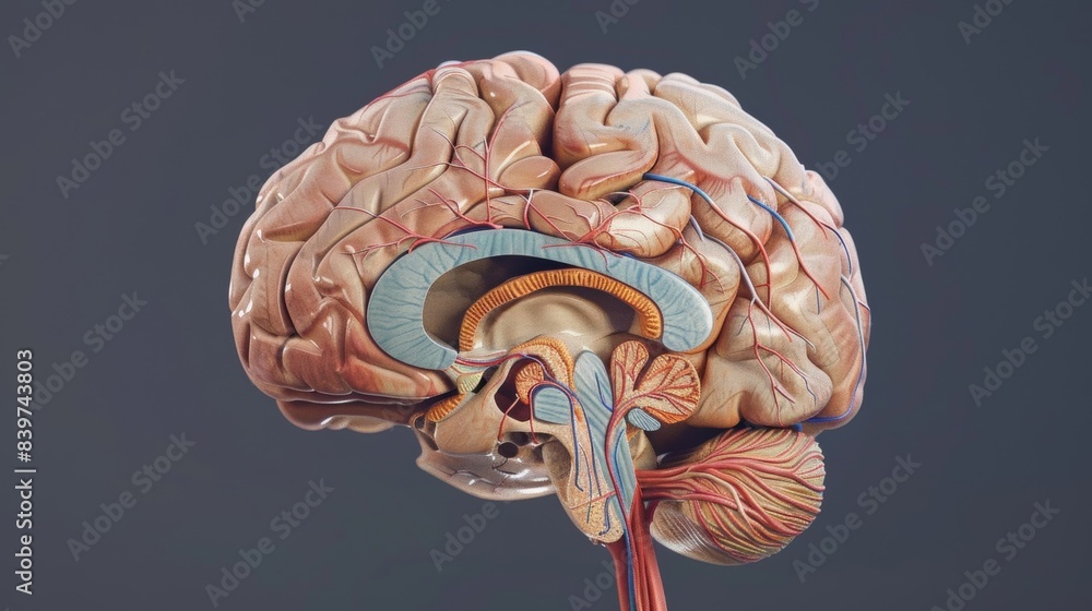 Aufkleber a 3d model of a human brain with specific regions highlighted and labeled for research and analysis