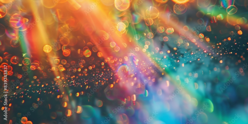 Poster colorful abstract bokeh background with dusted rainbow lights