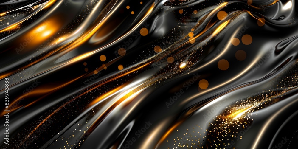 Aufkleber abstract black and gold wavy background with shimmering lights