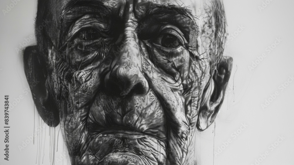 Poster a series of charcoal portraits capturing the emotional depth and complexity of the human experience 